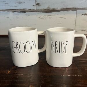 RAE DUNN • “Groom & Bride” Ceramic Mug Set • Preowned • Great Condition